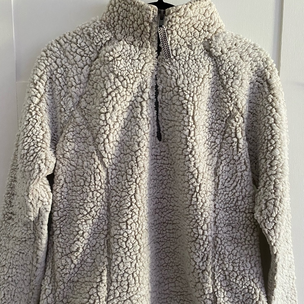 tan sherpa quarter zip pullover